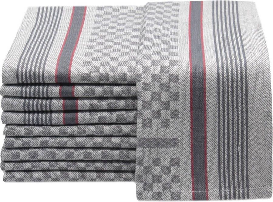 Set van 10 theedoeken 45 x 90 cm katoen grijs geruit