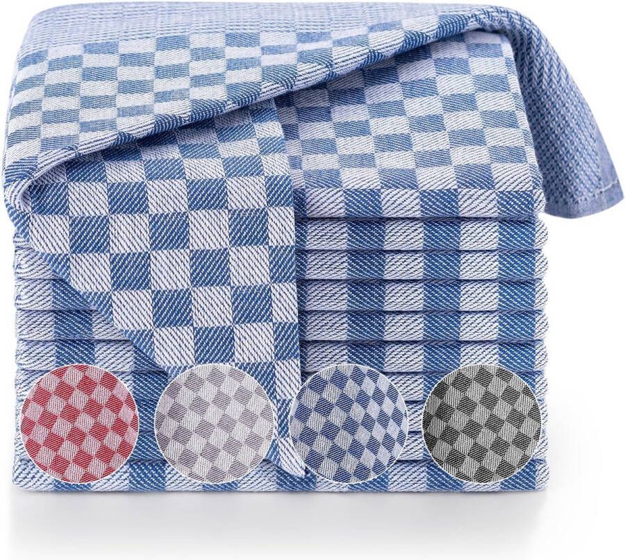 Set van 10 theedoeken hoogwaardige handdoekenset 100% katoen 50x70 cm blauwe geruit