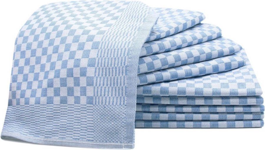 Set van 10 theedoeken katoen 46x90 cm blauw-wit geruit keukendoeken huishoudtextiel