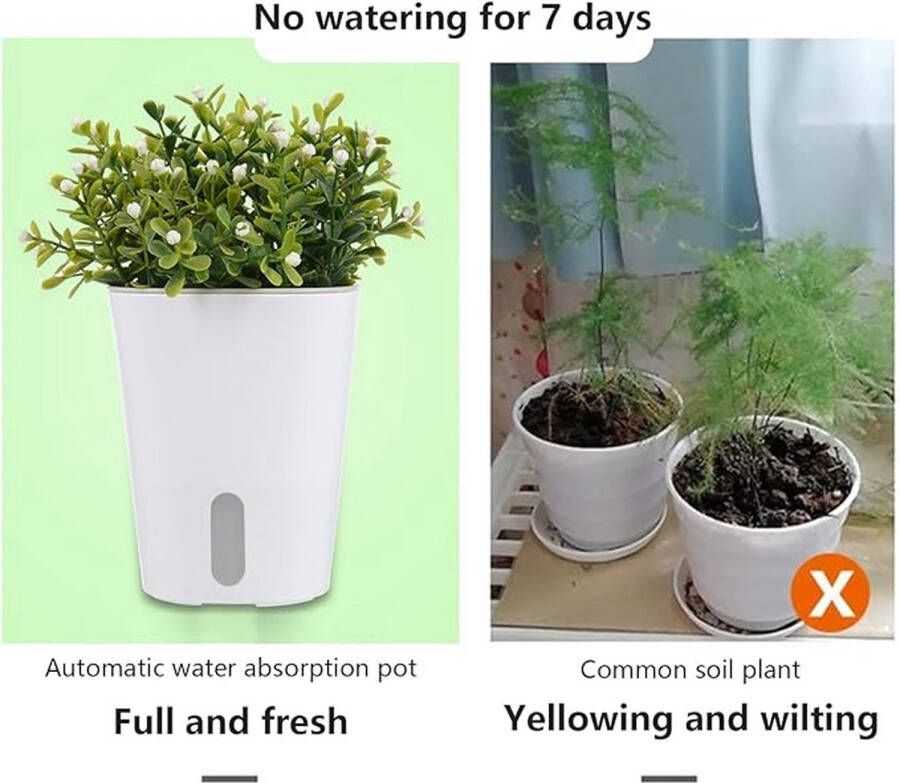 Set van 10 zelfwaterende bloempotten zelfwaterende potten met waterpeilindicator gietpot kruidenpot bewateringssysteem voor binnen en buiten (7 5cm)