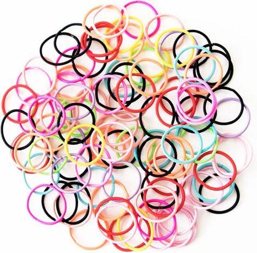 Set van 100 Haarelastiekjes Multicolor Diameter 3 cm Nylon Haarelastiekjes