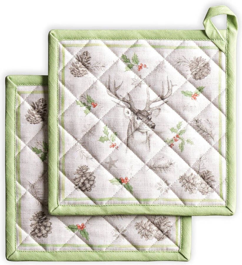 Set van 100% katoen met 2 pannenlappen BBQ koken bakken magnetron grillen Thanksgiving Kerstmis (20 cm x 20 cm)