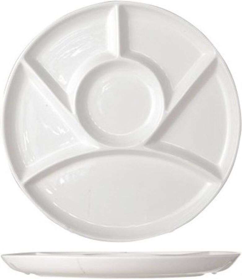 Set van 10x stuks fondueborden barbecueborden gourmetborden met vakjes rond wit porselein 24 cm