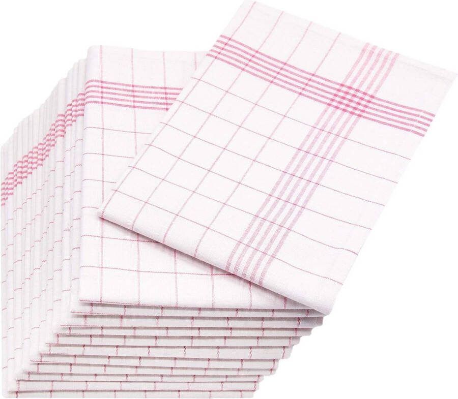 Set van 12 halflinnen theedoeken en vaatdoeken 50x70 cm rood