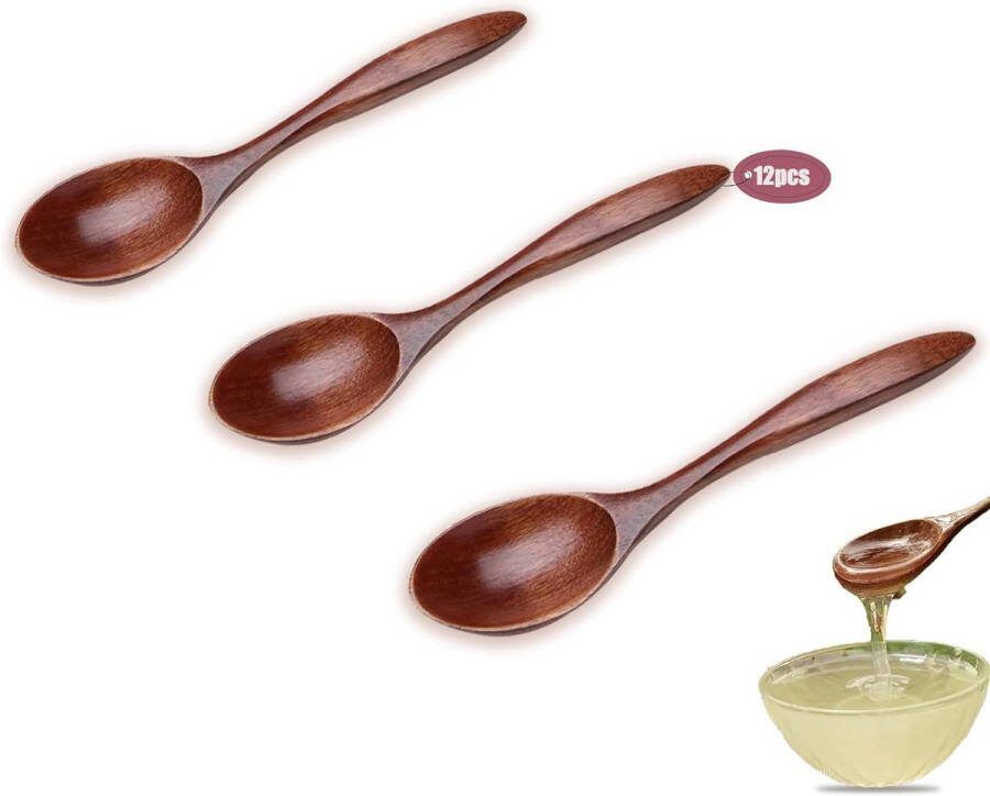 Set van 12 houten lepels 14 cm houten ambachtelijke lepel houten keukenlepel bestek gebruikt voor het koken en roeren van voedsel geschikt voor familiefeesten festivals honinglepels