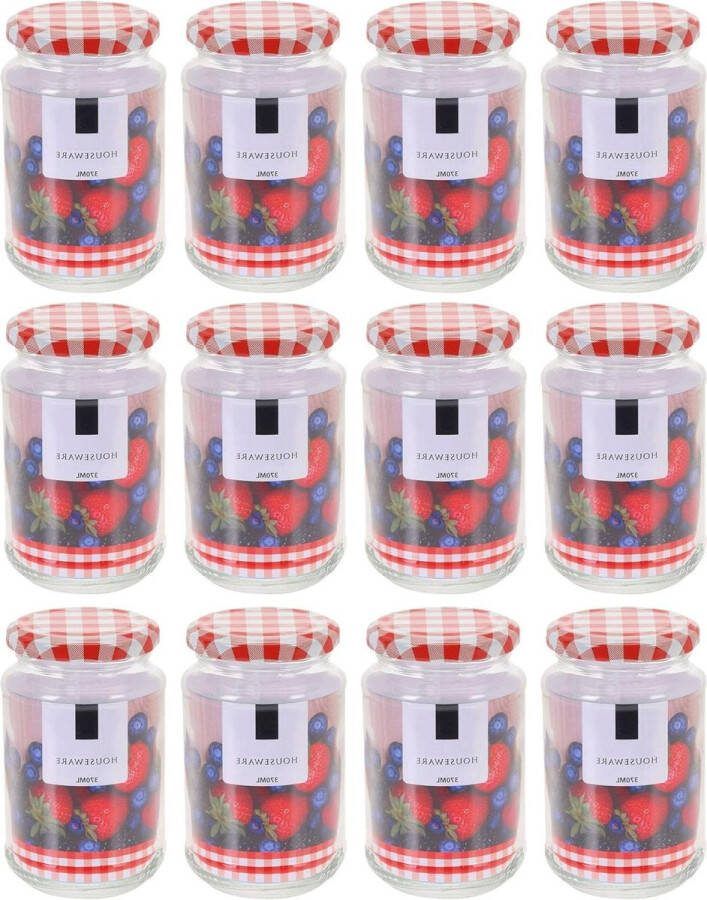 Set van 12 inmaakpotten met geruit deksel 370 ml ideaal voor het bewaren van jam jampotjes met deksel