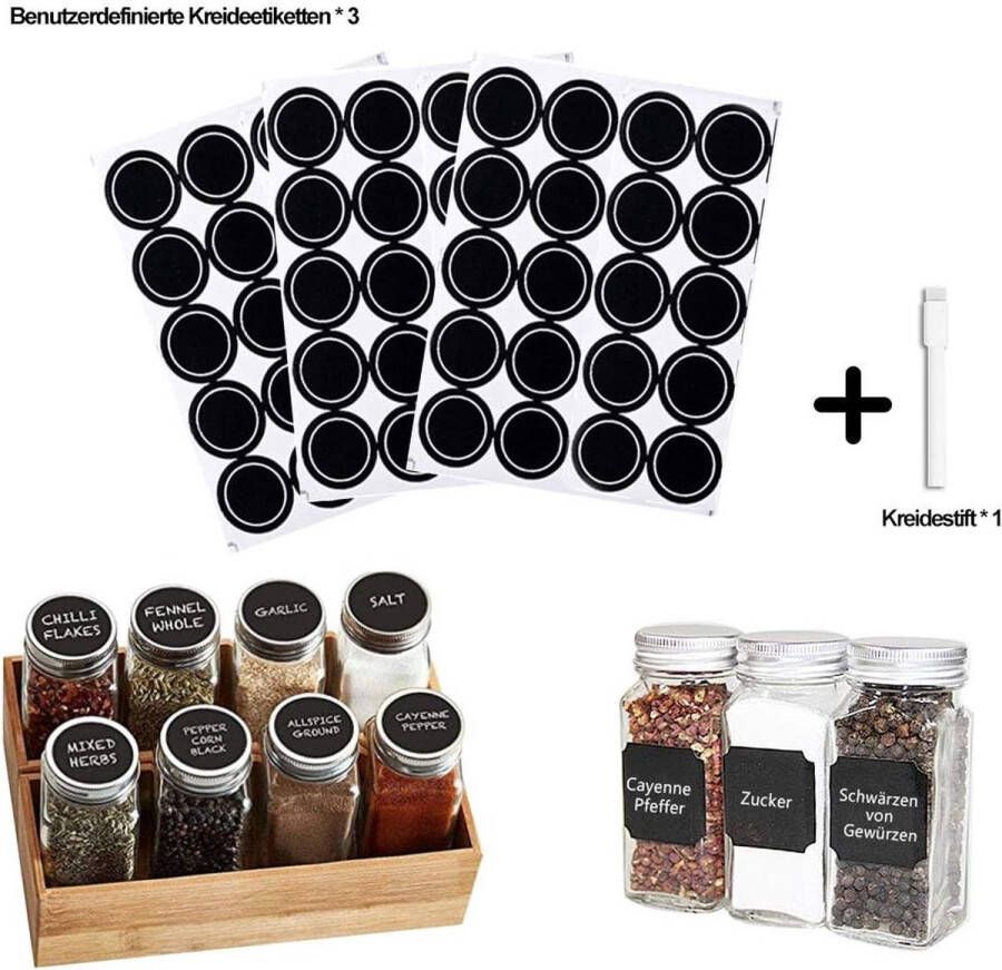 Set van 12 kruidenpotjes vierkante glazen potjes inhoud 120 ml 10 5 x 4 3 cm luchtdichte dop bord en transparant etiket shaker-inzetstukken en brede trechter