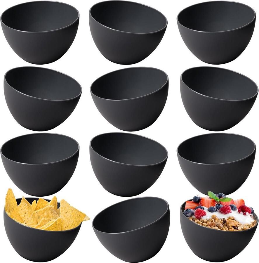 Set van 12 Mueslischaaltjes Onbreekbare Soepkommen 750 ml Dessertschalen Kom en Schalen Set (Antraciet-Zwart) Schalen set