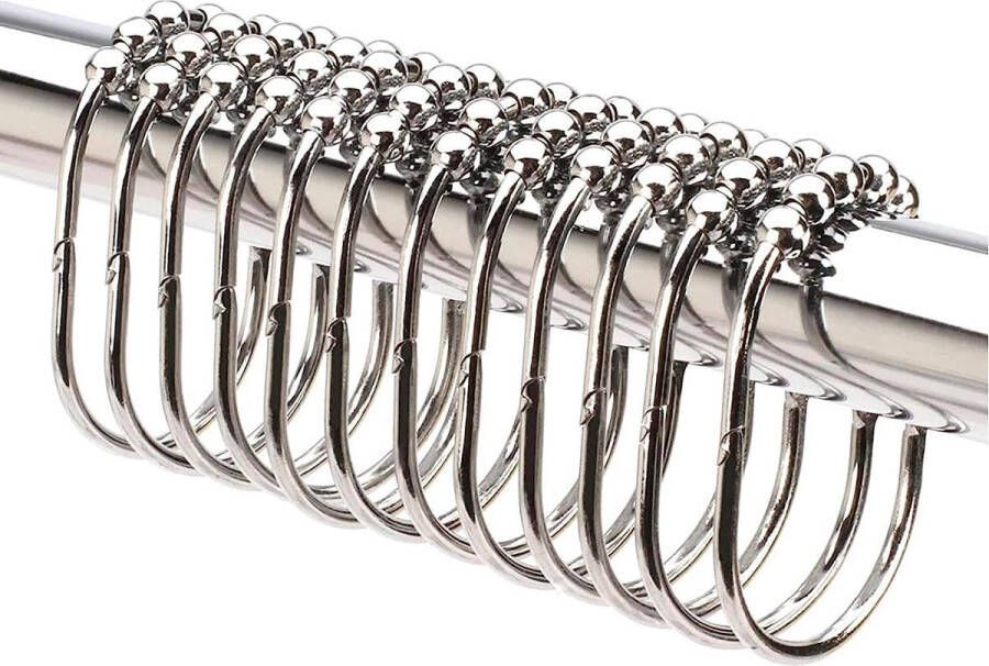Set van 12 ringen met brede douchegordijnringen decoratieve gepolijste verchroomde afwerking Easy Glide Rollers 100% roestvrij staal set van 12 ringen
