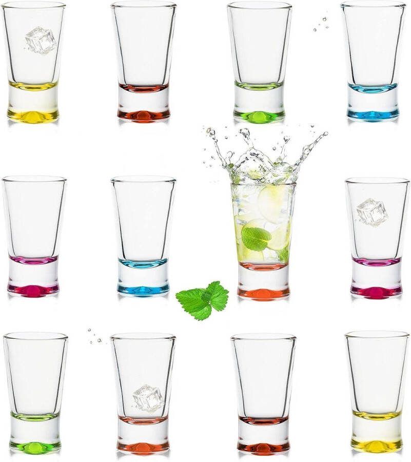 Set van 12 stuks kleurrijke shotglazen 25 cl tequilaglazen en wodkaglazen borrelglazen van glas