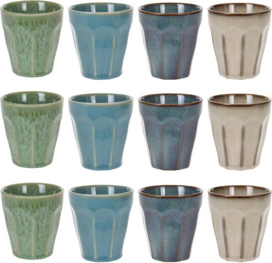 Excellent Houseware Set van 12x stuks luxe gekleurde porseleinen bekers koffiekopjes 250 ml Kopjes bekers van porselein