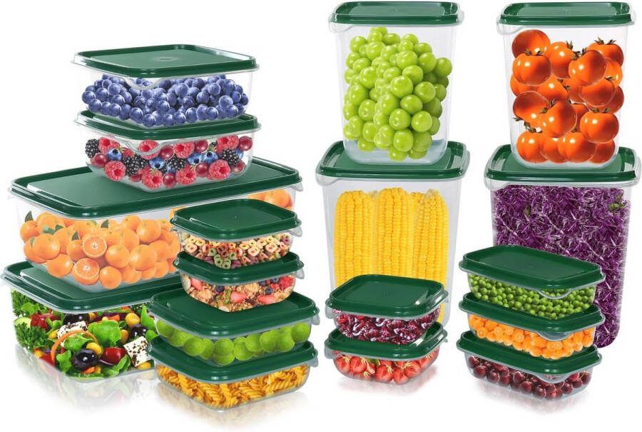 Set van 17 voedselopslagcontainers met deksels plastic diepvriescontainers voedselopslagdoos opslagcontainers BPA-vrij voor magnetron vriezerbestendig