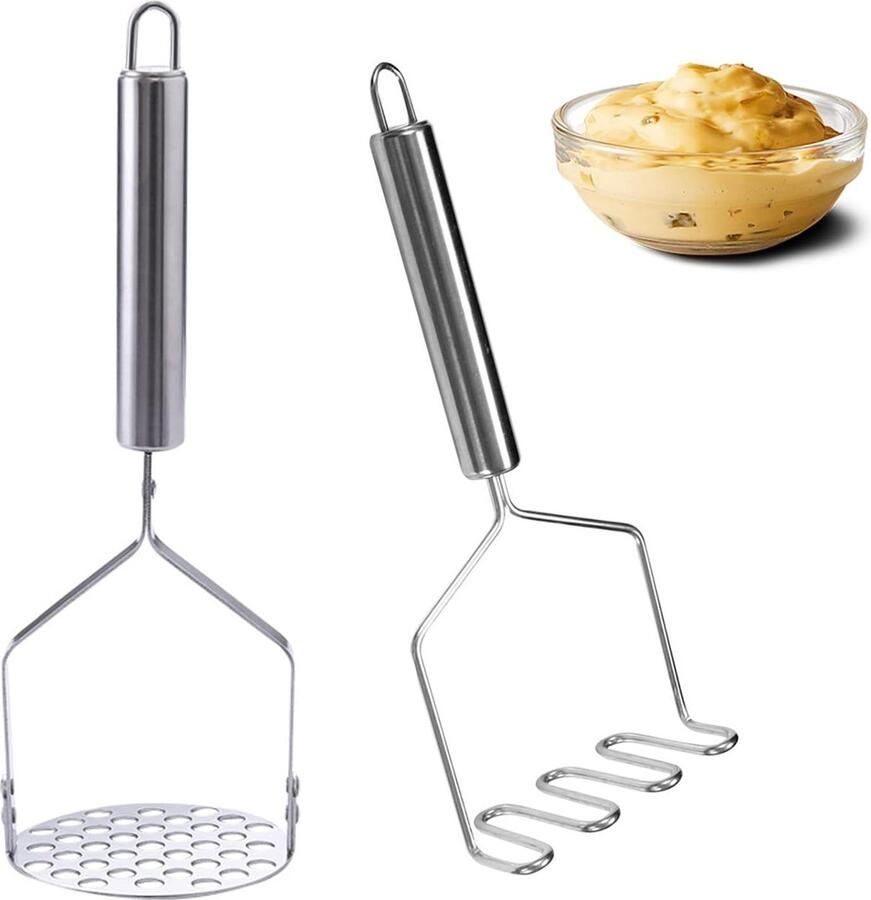 Set van 2 Aardappelstampers: Roestvrijstalen Aardappelstamper Keuken Aardappelstamper Groentenstamper Aardappelpers Voedselstamper voor Aardappelpuree Groenten en Fruit