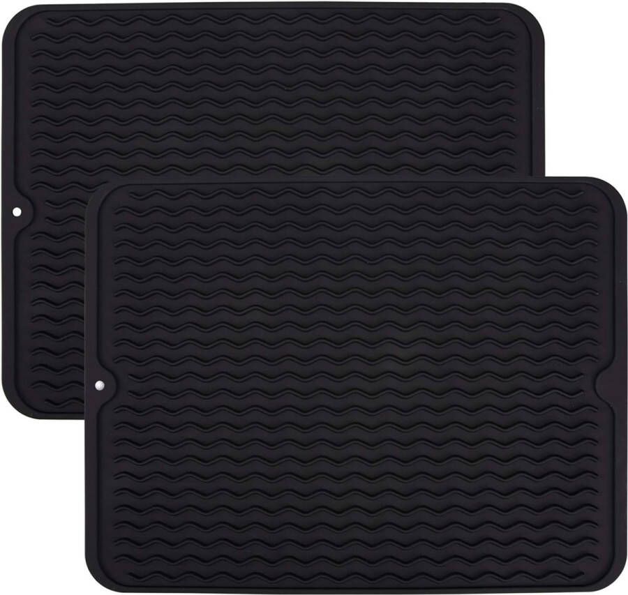 Set van 2 afdruipmatten siliconen 40 x 30 cm afdruipbak afvoerhouder droogmat multifunctionele afdruipmat gootsteenmat onderzetter servies hittebestendig antislip