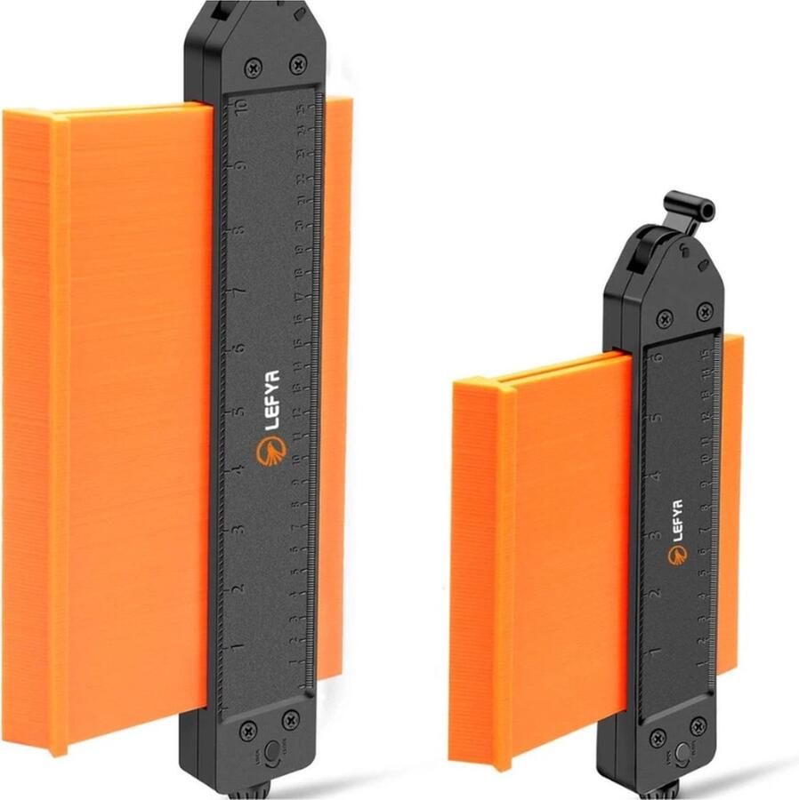 Set van 2: Aftekenhulp Contourmal Profielmal Meetgereedschap Profielmeter 25CM + 15CM Schuifmaat ROOD Laminaat leggen