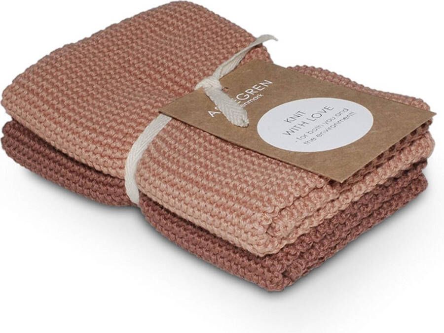 Set van 2 afwasdoeken gebreid incl. Giveaway Solid Pale Blush van 100% katoen in rood premium theedoek voor keuken en huishouden natuurlijke vaatdoeken 26 x 26 cm