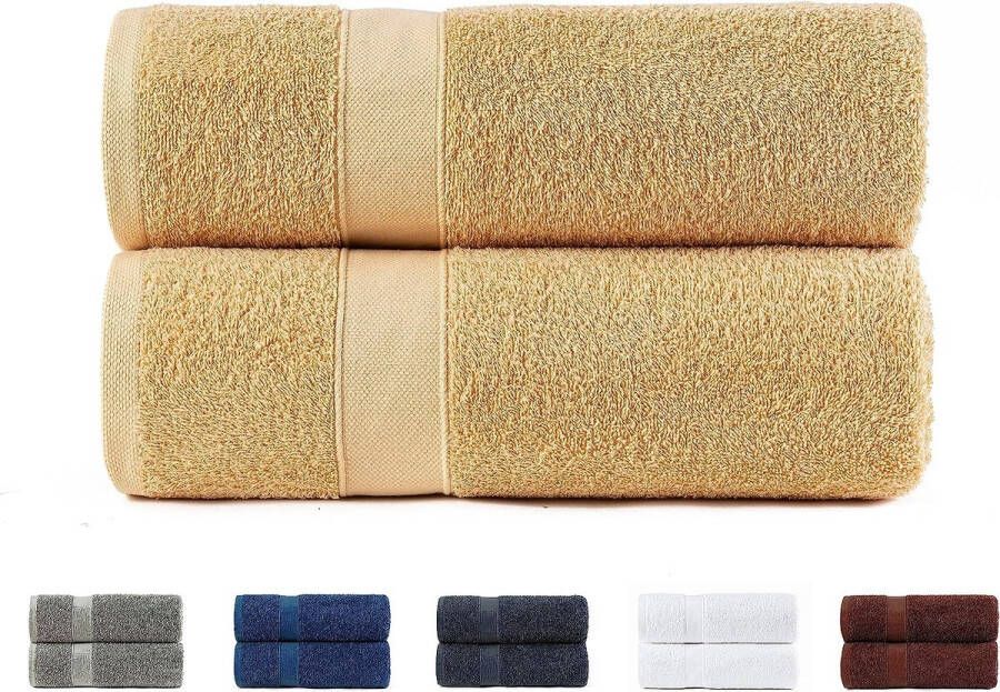 Set van 2 badhanddoeken 100% katoen 550 g m² extra zacht absorberend en sneldrogend afmetingen 70 x 140 cm beige