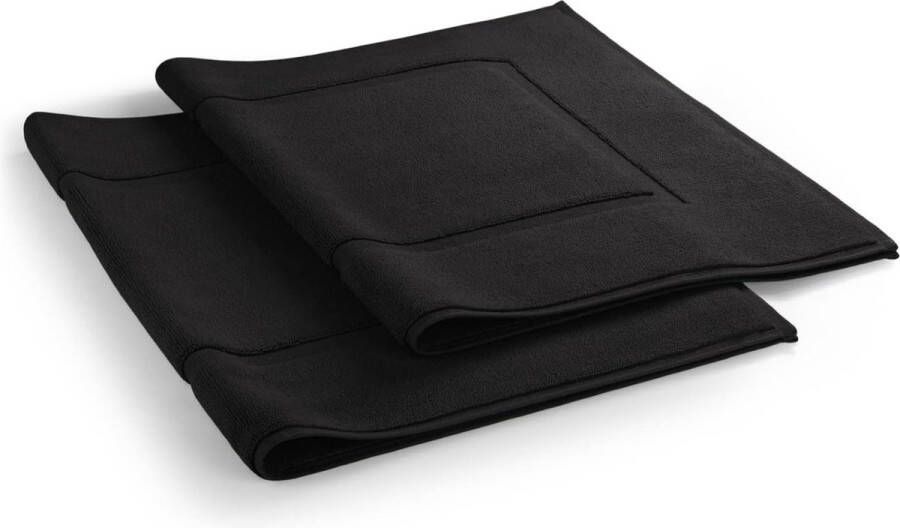 Set van 2 badmatten badmat zachte douchemat 100% katoen Oeko-Tex gecertificeerd 51x79 cm zwart