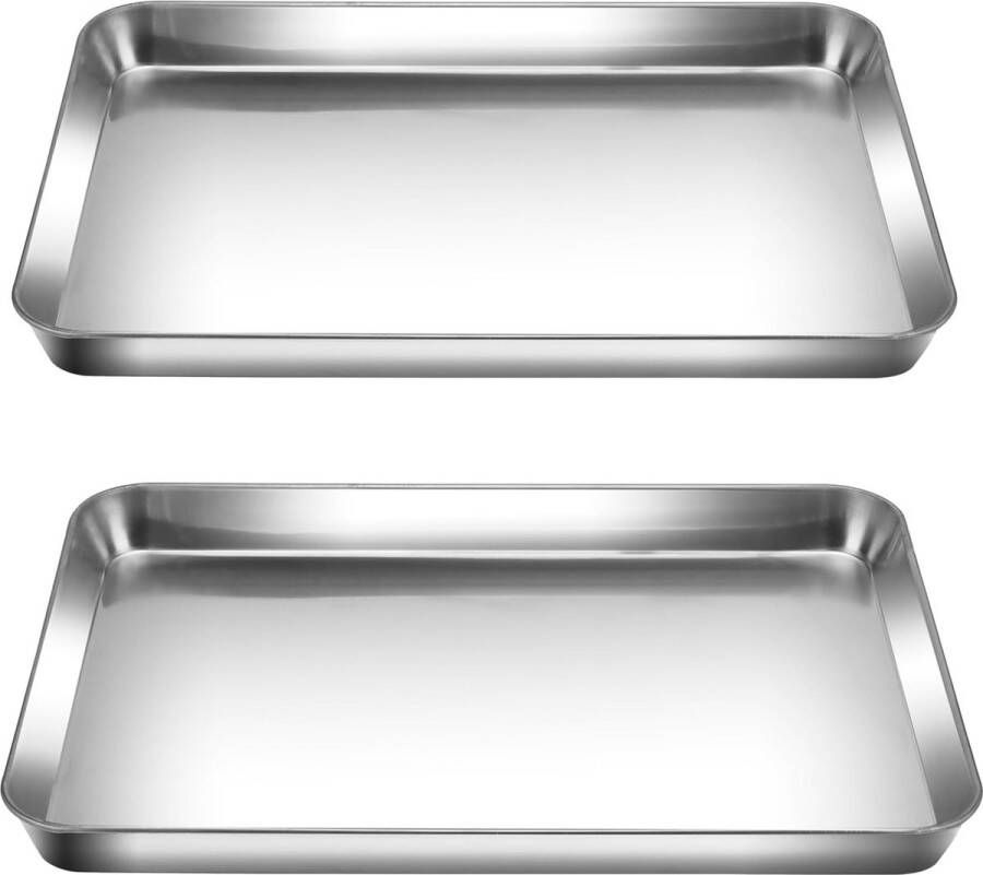 Set van 2 bakplaten roestvrijstalen rechthoekige ovenschaal vetpan ovenschaal cakeplaat bakplaat met antiaanbaklaag vetpan ovenschaal voor bakken braden serveren vaatwasmachinebestendig