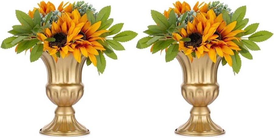 Set van 2 bloemen metalen urn plantenbak elegante bruiloft centerpieces vaas voor bruiloftsfeestdecoratie 16 cm hoge trompetvaas bloemenhouder voor jubileumfeest