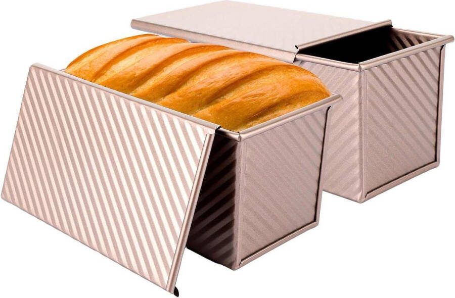 Set van 2 broodbakvormen met deksel 450 g 20 x 12 x 11 cm aluminium anti-aanbak broodbakvorm voor brood toast