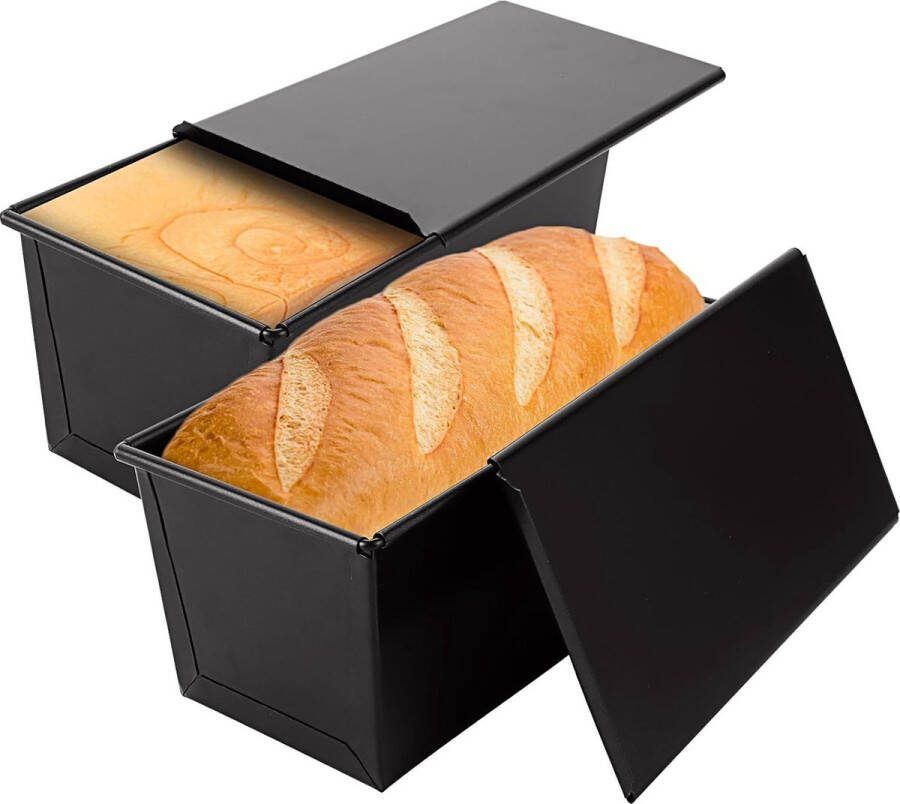 Set van 2 broodbakvormen met deksel 450 g toastbroodbakvorm antiaanbaklaag zwarte broodvorm voor brood toastbrood en gebak