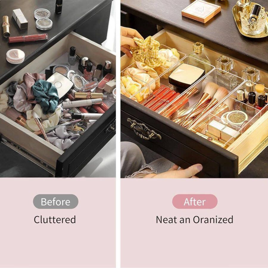 Set van 2 cosmetische organizer 3 compartimenten make-up organizer slaapkamer kaptafel organizer transparante stapelbare cosmetische make-up opslag voor nagellak accessoires sieraden