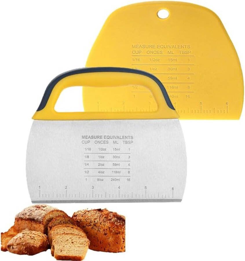 Set van 2 deegkaarten 1 siliconen deegkaart + 1 roestvrijstalen deegschraper van kunststof voor gebak pizza brood deeg cakes (wit geel)