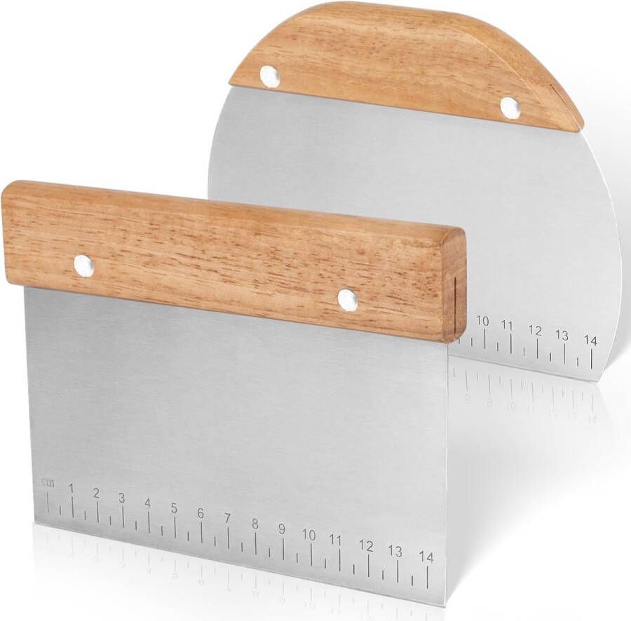 Set van 2 Deegschrapers van Roestvrij Staal met Houten Handvat