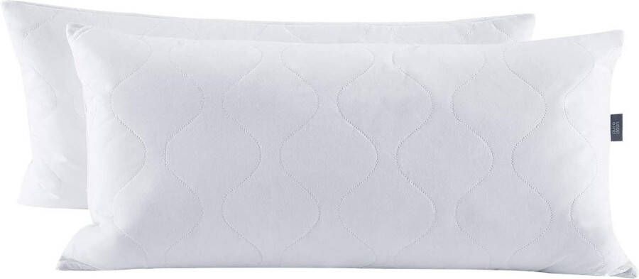 Set van 2 Deluxe 2-laags witte veren kussens medium zacht donskussen dons en veren hoofdkussen 900 g vulling 40 x 80 cm verdikte schaal voorkomt het lekken van vulstoffen Öko-Tex