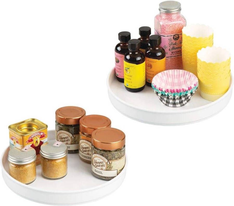 Set van 2 draaibare kruidenrekjes stijlvolle kruidenrekjes voor peper bakaccessoires en conserven ronde keukenplanken voor dressoirs en keukenkastjes wit