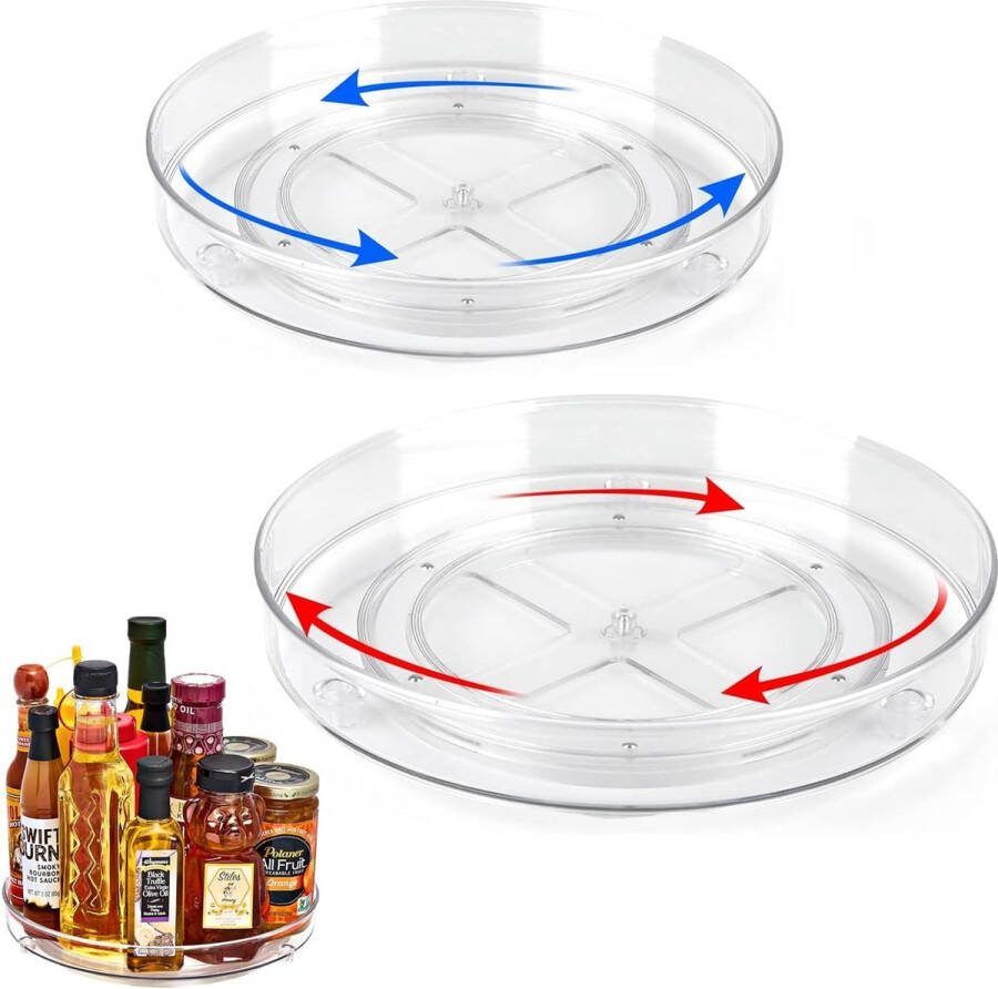 Set van 2 draaitafel koelkastorganizer Lazy Susan (23 5 cm en 27 cm) 360° ronde keukenorganizer draaibare kruidenhouder voor kruidenkast kast badkamerdressoir (transparant)