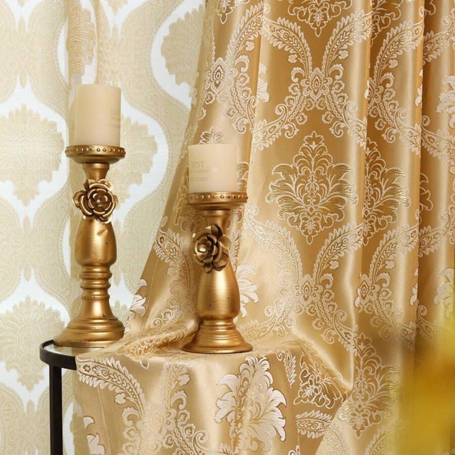 Set van 2 Europese gouden luxueuze jacquard gordijnen voor slaapkamer of woonkamer (175 x 140 cm)
