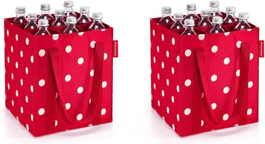 Set van 2 flessentas flessenhouder boodschappentas (Mixed Dots Chilli Red)