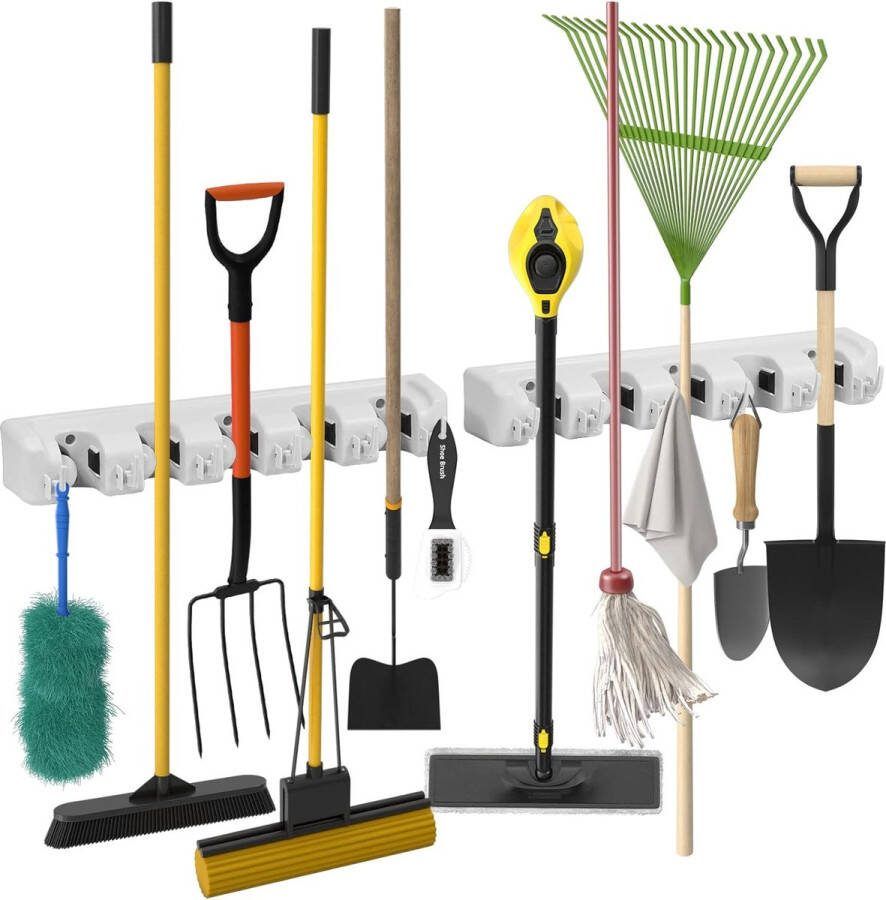 Set van 2 gereedschapshouders voor tuingereedschap met 6 uitklapbare haken gereedschapshouder bezemhouder van kunststof 44 5 cm houder voor maximaal 11 apparaten