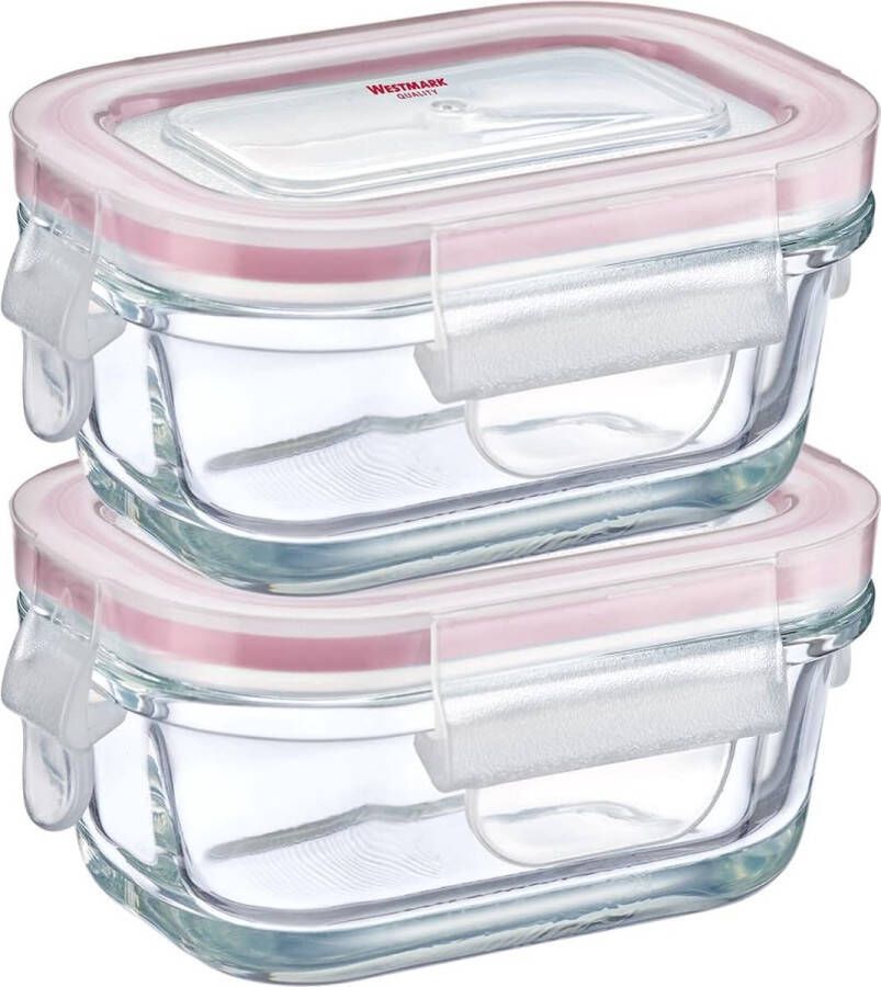 Set van 2 glazen vershouddozen met clip-deksel inhoud: elk 120 ml geschikt voor diepvriezer magnetron- en ovenbestendig glas siliconen kunststof transparant rood