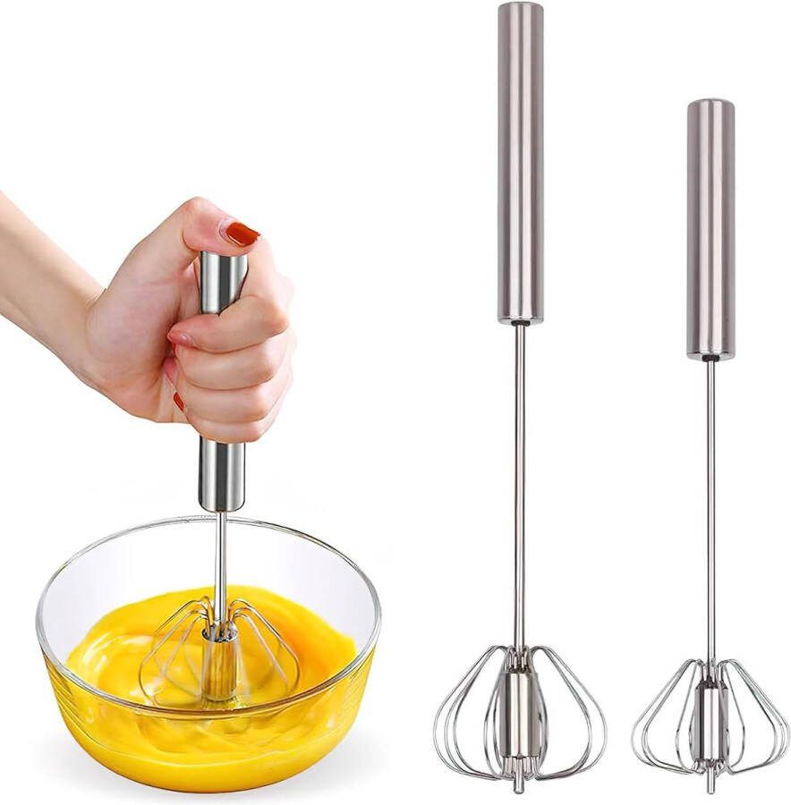 Set van 2 halfautomatische roestvrijstalen garde voor de keuken halfautomatische handgarde roterende push-mixer-roerder voor kloppen roeren (12 inch + 10 inch)