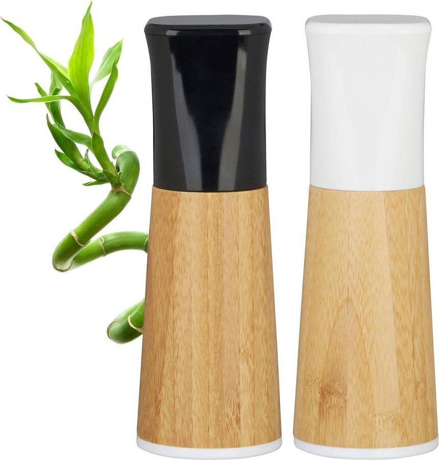 Set van 2 handmatige pepermolens zout en peper hout verstelbaar keramisch maalwerk naturel