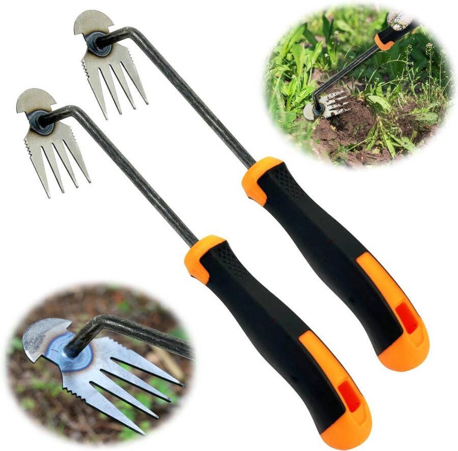Set van 2 handonkruidsnijders tuinhandwieder met handvat onkruidverwijderaar gewrichtsschraper onkruidhark tuinhark onkruidverwijderaar voor het verwijderen van tuinonkruid