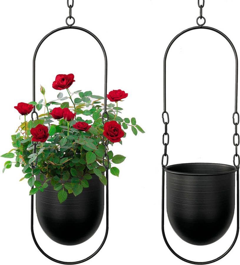 Set van 2 hangende plantenhangers boho-hangende plantenbakken moderne wand- en plafondplanten bloempothouder voor vetplanten kruiden kleine planten luchtplanten (zwart)