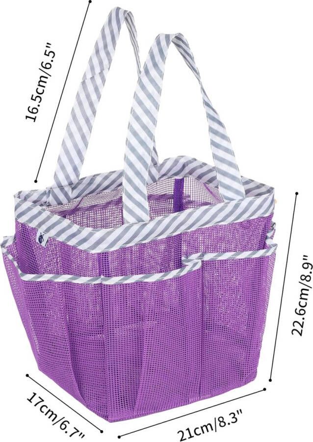 Set van 2 Hauundry Mesh Douche Caddy Tote Hangende Draagbare Toilettas Essentials Sneldrogende Badkamer Organizer voor College Dorm Gym Camp voor Badkamer Accessoires (Paars + Blauw
