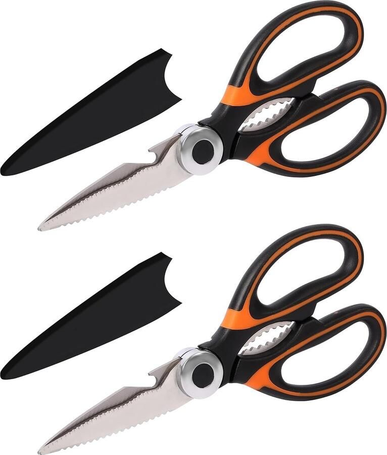 Set van 2 hoogwaardige keukenscharen 21 cm huishoudschaar roestvrij staal met lemmetafdekkingen multifunctionele keukenschaar voor kip vis botten vlees groenten kruiden en