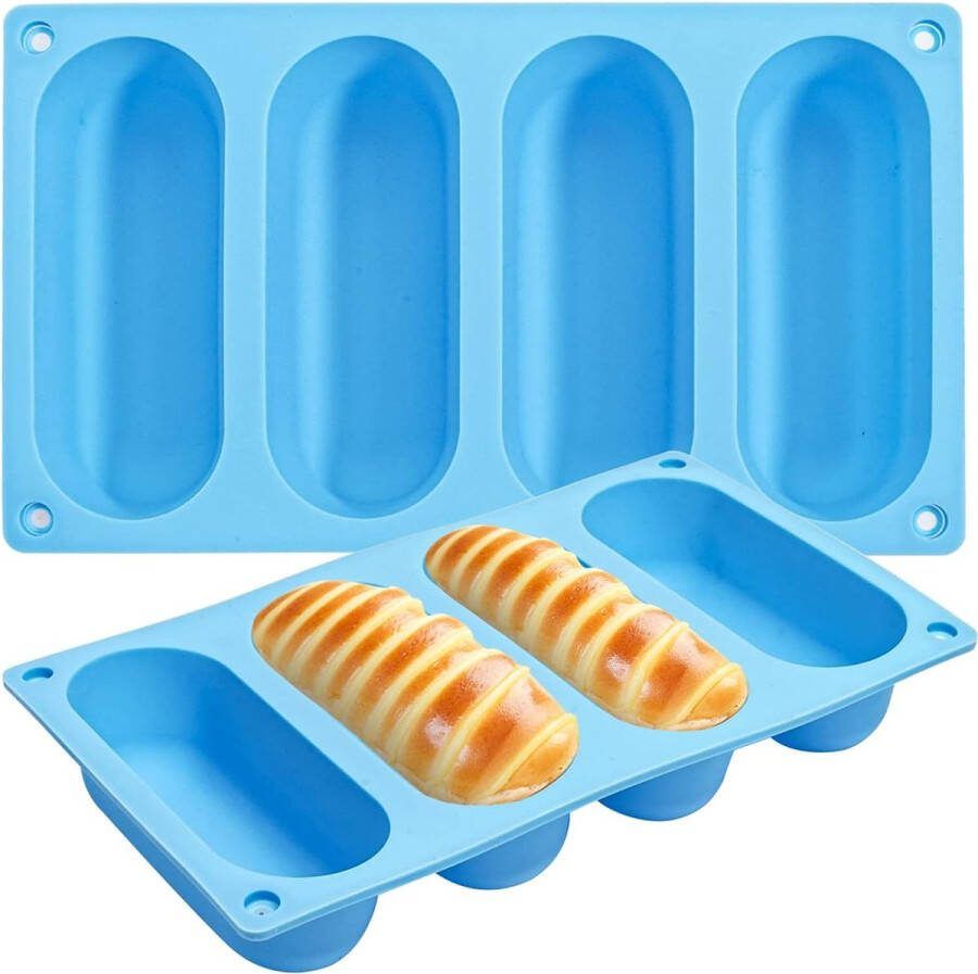 Set van 2 hotdogbroodjesvormen siliconen hotdogbroodjesvorm worstvorm antiaanbaklaag en hittebestendig bakvorm broodvorm voor zelfgemaakte hotdogbroodjes