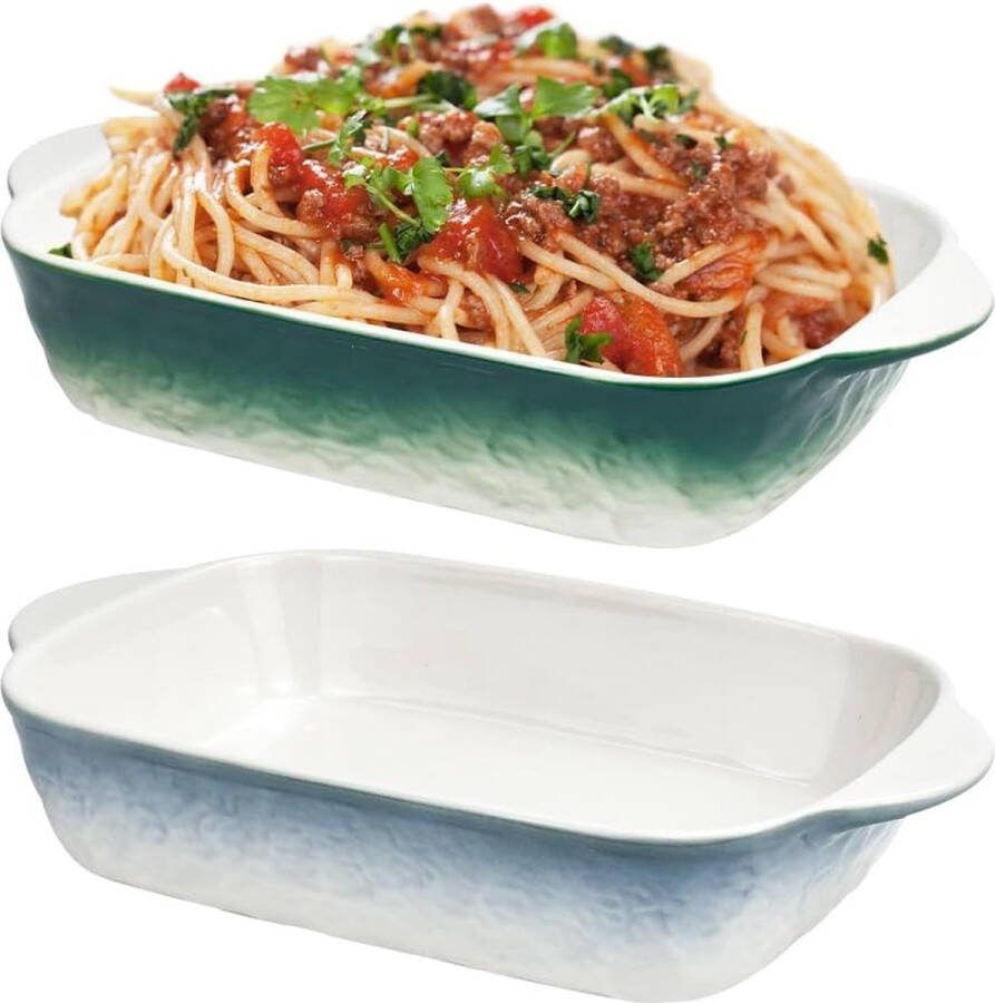 Set van 2 keramische ovenschalen met handvat keramische lasagneschaal keramische ovenschaalset vierkant steengoed taartvorm voor lasagne voor oven keramiek ovenschaal 23 * 14 * 4 5 cm
