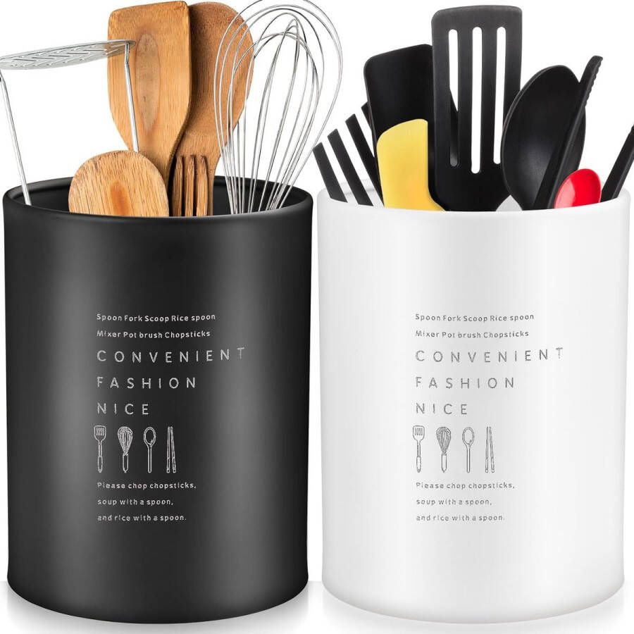 Set van 2 keukengereihouders keukengereihouder keuken moderne bestekhouder opbergkeukengerei bestekmand keukengereicontainer voor werkblad keukengerei (matzwart +