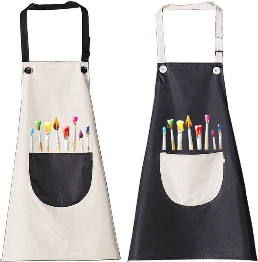 Set van 2 kinderschorten met zakken schilderschort voor kinderen verstelbaar kookschort voor jongens en meisjes verstelbaar kookschort voor knutselen schilderen bakken en koken (zwart grijs 7-13 jaar) zwart grijs