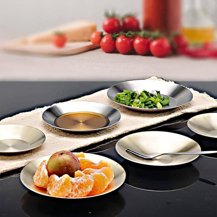 Set van 2 kleine borden roestvrijstalen borden met fruitvork dessert- en snackborden zilverkleurig diameter 9 8 cm