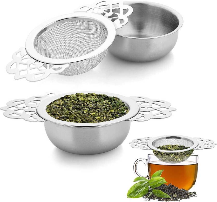 Set van 2 kleine fijnmazige theezeefjes roestvrijstalen mini-fijnmazige zeef losse thee-infusers 7 cm diameter theefilter met dubbele vleugelverlenging ideaal voor losse thee koffiefilter theezeef