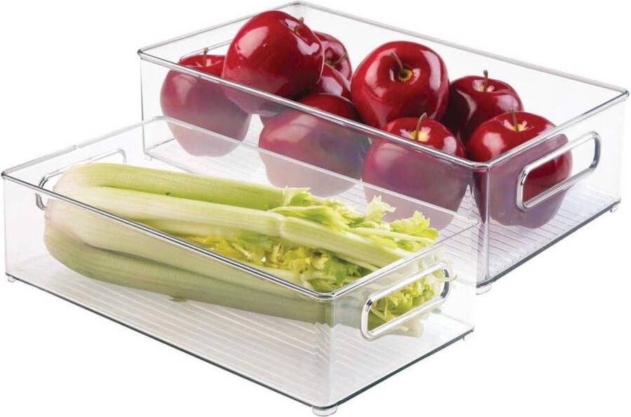 Set van 2 koelboxen stapelbare voedselbewaarcontainers praktische bewaarcontainers voor koelkasten en diepvriezers BPA-vrij transparant