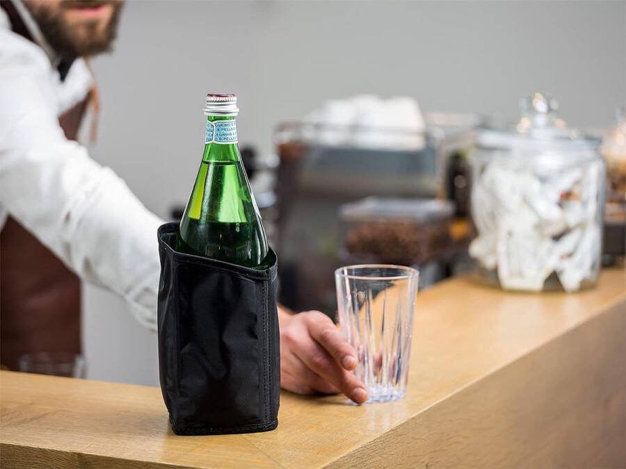 Set van 2 koelmanchetten voor flessen tot Ø 9 5 cm flessenkoeler voor champagne- en champagneflessen wijnkoeler waterafstotende nylonstof zwart